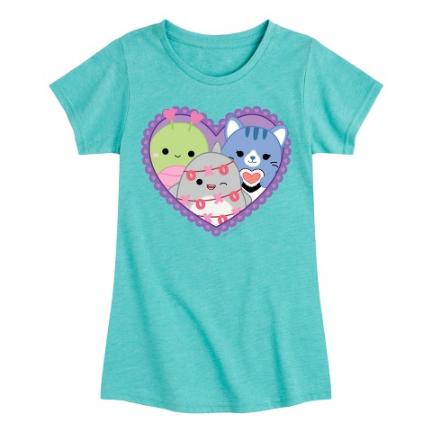 Squishmallows Girls' Squishmallows Squish Heart Fitted Short Sleeve Graphic T-Shirt - Turquoise - X-Large