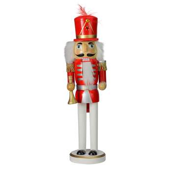 Northlight 14" Red and White Wooden Christmas Nutcracker with Horn