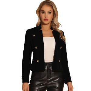 INSPIRE CHIC Women's Vintage Stand Collar Open Front Button Decor Velvet Jackets - 1 of 4
