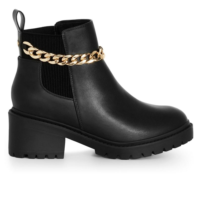 Women's Wide Fit Amelia Chain  Ankle Boot  - black | EVANS, 1 of 8