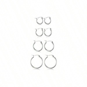 4 Pairs Stainless Steel Hoop Earrings Set, 10MM - 20MM Huggie Earrings for Women - 1 of 4