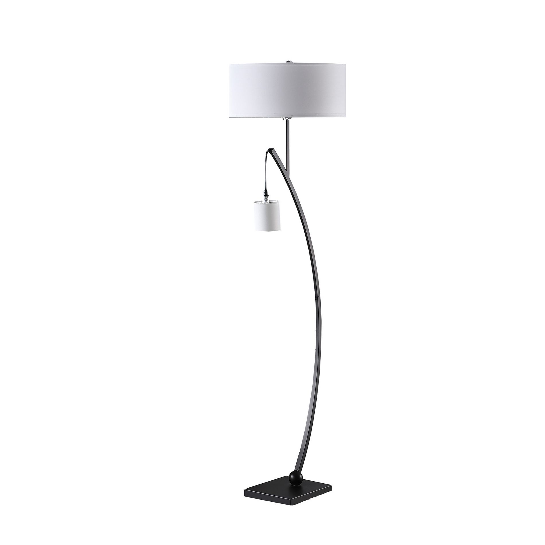 HomeRoots 59" Matte Black Dual Arc Floor Lamp With White Drum Shade