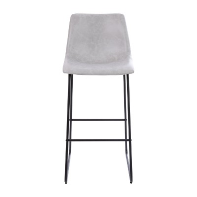 Modern Sled Base Light Gray Faux Leather Bar Stools, Set of 2