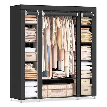 SONGMICS 59" Closet Wardrobe Portable Closet Organizer Storage Clothing Rack Shelf with Non-Woven Fabric Cover