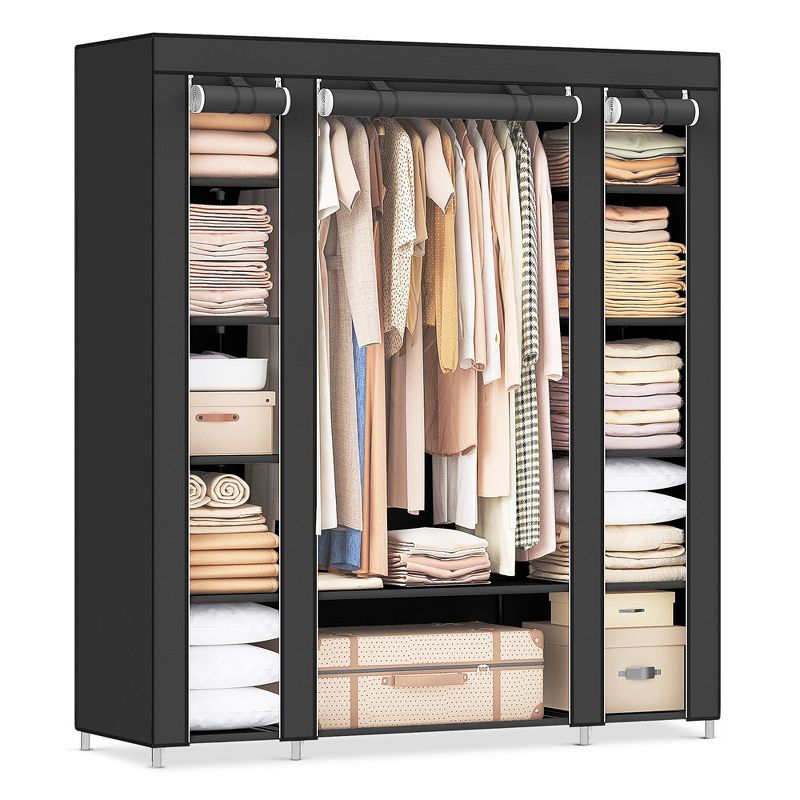 SONGMICS 59" Closet Wardrobe Portable Closet Organizer Storage Clothing Rack Shelf with Non-Woven Fabric Cover, 1 of 8