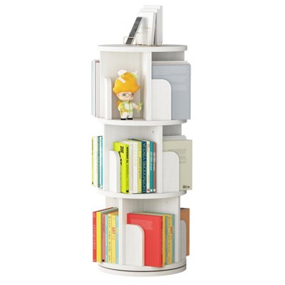 4 Tier Rotating Bookshelf Tower, 360° Kids & Adults Display Spinning Wooden Narrow Bookcase
