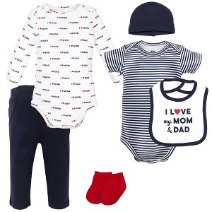 Hudson Baby Infant Boys Cotton Layette Set, Love Mom Dad - 1 of 4