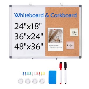 VEVOR 24"x18" Whiteboard & Cork Board Combo with Aluminum Frame – 2-in-1 Magnetic Dry Erase Bulletin Board for Wall Mount - 1 of 4