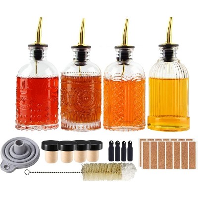 4 Pack 7 OZ Syrup Dispenser Bottles Set With Metal Pour Spout and Labels for Syrups