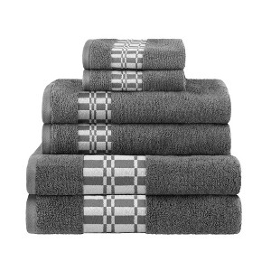 100% Cotton Medium Weight Geometric Border 6 Piece Assorted Bathroom Towel Set by Blue Nile Mills - 1 of 4