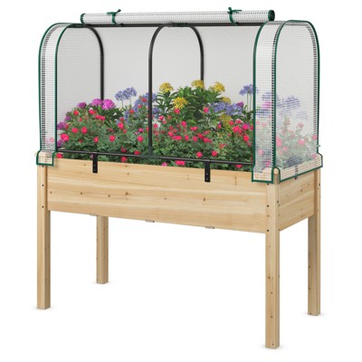 Tangkula Raised Garden Bed with Greenhouse Waterproof Sun-Protective Green Hot House