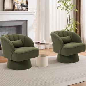 2 PCS Modern Swivel Barrel Accent Chair, 360° Upholstered Armchair with Striped Backrest & Plush Padding, Comfy Round Lounge Chair for Living Room - 1 of 4