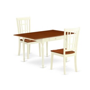 HomeStock 3-Pc Buttermilk and Cherry Finish Solid Wood Top with Dropleaf Dining Table Set - 1 of 4