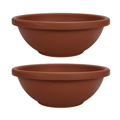 HC Companies 18 Inch Resin Garden Bowl Planter Pot, Terra Cotta Clay (2 Pack)