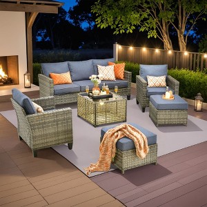 XIZZI Outdoor Sectional Sofa Set, Modular Outdoor Wicker Sofa Set with Optional Solar Table, Ottomans or Fire Pit in 6 Colors, All-Weather Design - 1 of 4