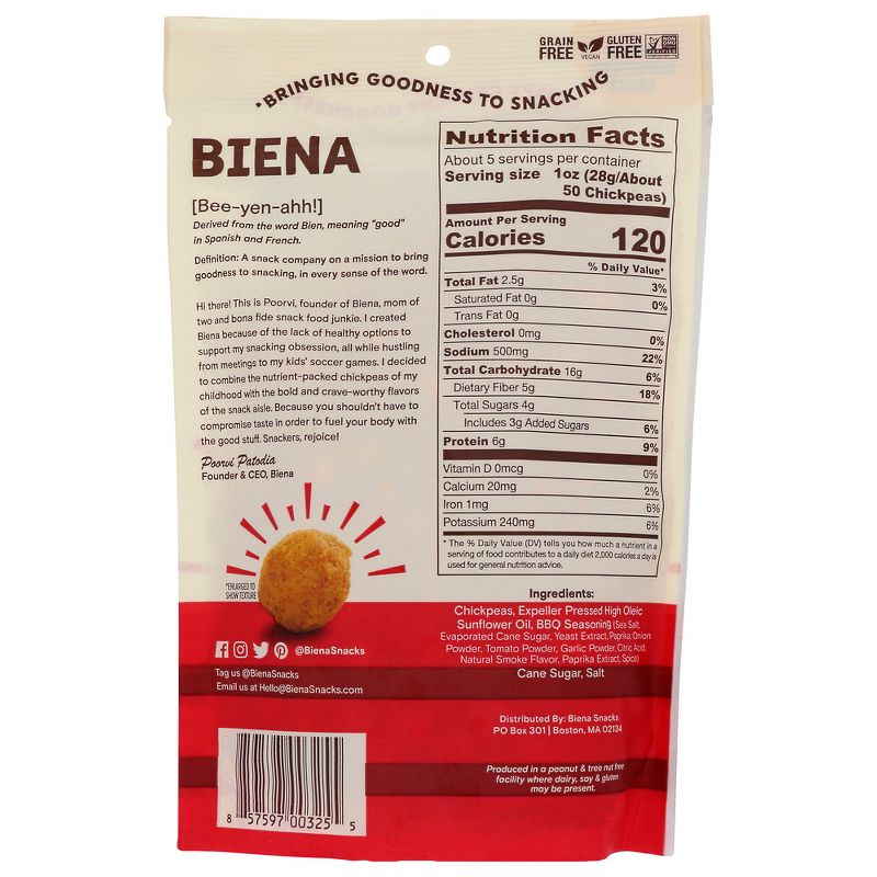 Biena Barbeque Chickpea Snacks - Case of 8/5 oz, 3 of 7