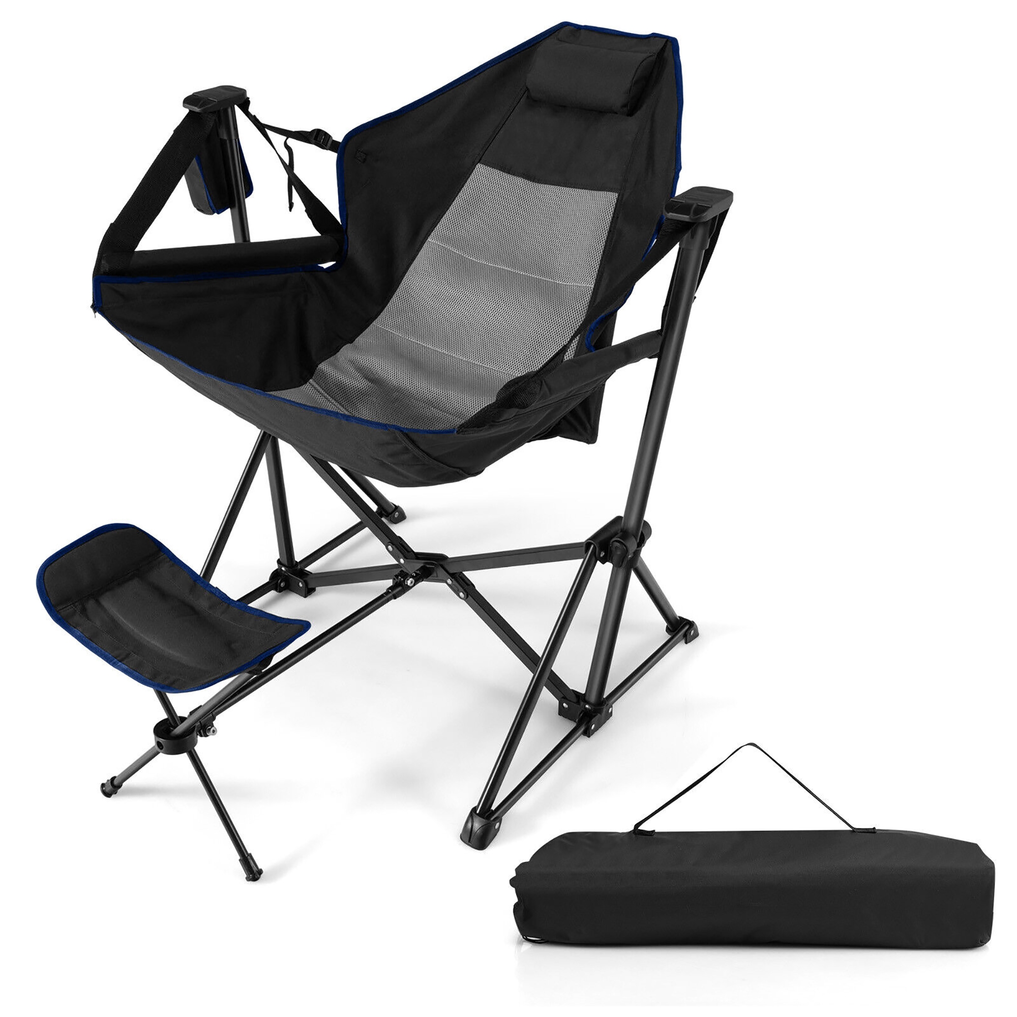 Costway Hammock Camping Chair w/ Retractable Footrest & Carrying Bag for Camping Picnic Black
