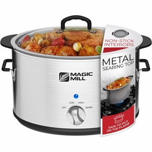 Magic Mill Extra Large 10 Qt Stainless Steel Slow Cooker,  With Non-Stick Metal Searing Pot - 1 of 4