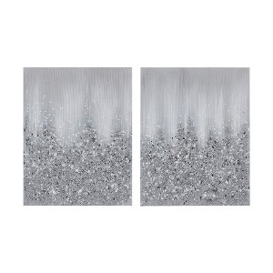 Ridstar Set of 2 Heavily Embellished Canvas Wall Art-Silver - 1 of 4