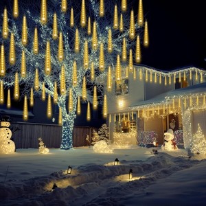 Joyfy Christmas Tubes Lights, 192 LED 8 Tubes Meteor Light, Snowfall Icicle Cascading Rain Light for Xmas Tree Party Holiday Decorations - 1 of 4
