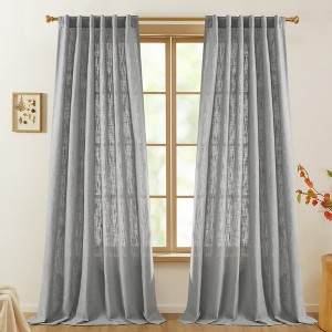 Deconovo 2 Panels Slub Sheer Curtains with Hidden Tab Tops, Elegant Textured Drapes for Living Room - 1 of 4