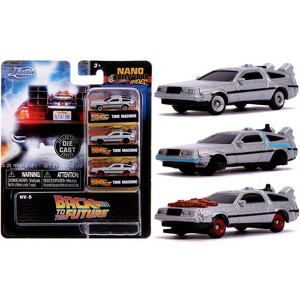"Back to the Future" Time Machine 3 piece Set "Nano Hollywood Rides" Diecast Model Cars by Jada - 1 of 3