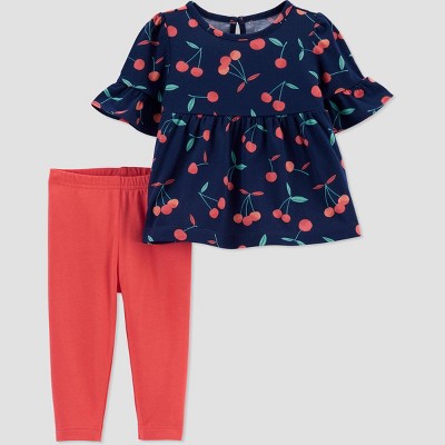 Baby Girls' Cherries Top & Bottom Set - Just One You® made by carter's Navy 3M