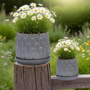 Wooakway 8" Dia Outdoor Indoor Ceramic Planter Pot Decorative Planter with Drainage Hole Patio Flower Pot - 1 of 4