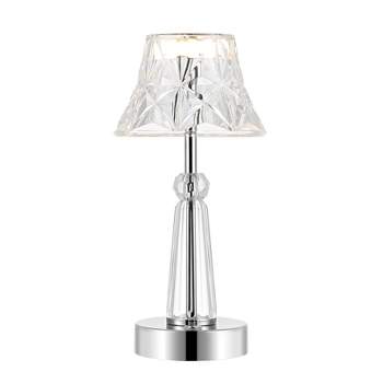 11.5" Madelyn Bohemian Classic Acrylic Rechargeable Integrated LED Table Lamp Clear/Chrome - JONATHAN Y