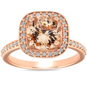 Pompeii3 2 Ct Morganite & Diamond Cushion Halo Engagement Ring 14k Rose Gold - 1 of 4