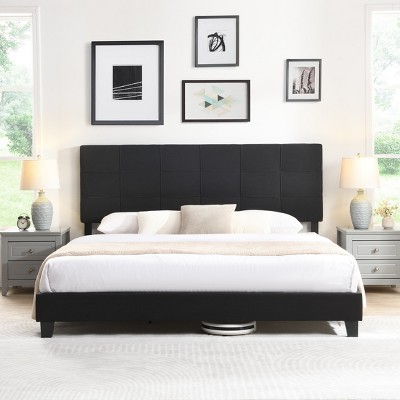 Upholstered Platform Bed Frame ,Wood Slat Support, Easy Assembly