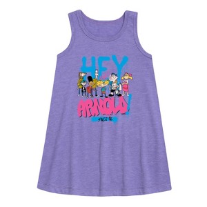 Girls' - Hey Arnold! - Arnold Spray Paint 96 Graphic Sleeveless Aline Dress - 1 of 2