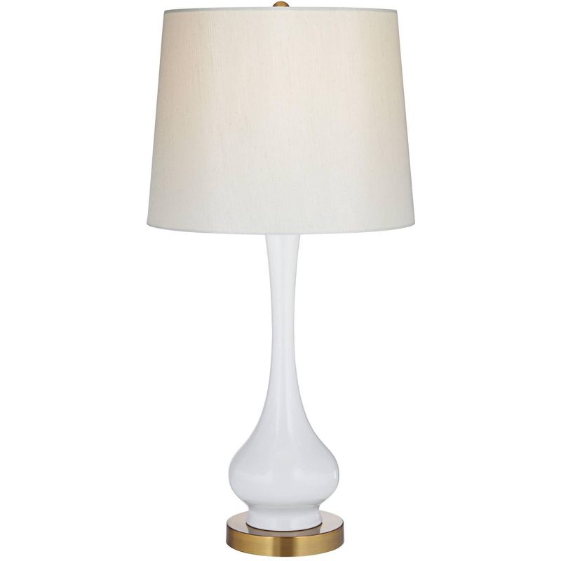 360 Lighting Lula Modern Mid Century Table Lamp 30" Tall White Metal Gourd Off White Drum Shade for Bedroom Living Room Bedside Nightstand Office Home, 1 of 8
