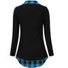 Women's Long Sleeve V Neck Contrast Collared Shirts Patchwork Work Blouse Tunics Tops - 3 of 4