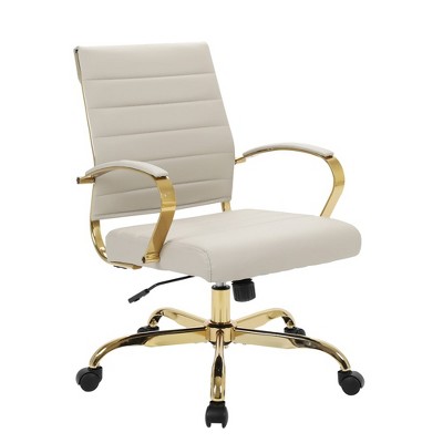 LeisureMod Benmar Leather Office Chair with Gold Accents, Adjustable Height, and Swivel Base