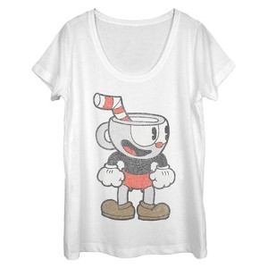 Women's Cuphead Vintage Close-Up Scoop Neck - 1 of 3