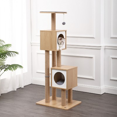 Sawyer 56" 3-Tier Natural Wood and Jute Cat Tree Condo
