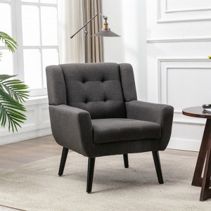 RISOKEYS Midcentury Modern Accent Chair - Comfortable Tufted Fabric Armchair with Sturdy Wood Legs,Adjustable Feet for Living Room,Office - 1 of 4