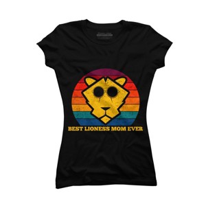 Junior's Design By Humans Best Lioness Mom Ever Retro Stripes By Yernar T-Shirt - 1 of 2