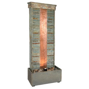 Sunnydaze 48"H Electric Natural Slate with Copper Accents Rippled Column Outdoor Water Fountain with LED Spotlight - 1 of 4