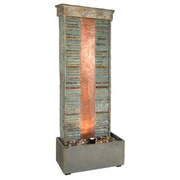 Sunnydaze 48"H Electric Natural Slate with Copper Accents Rippled Column Outdoor Water Fountain with LED Spotlight