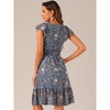 Allegra K Women's Floral Chiffon Flutter Sleeve Belted Square Neck Ruffled Hem Dress - 4 of 4