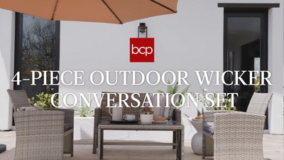 Best Choice Products 4 piece Outdoor Wicker Patio Conversation Furniture Set W Table Cushions Target