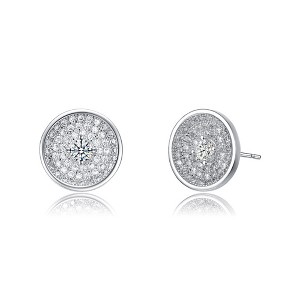 Beautiful Rhodium-Plated Round Earrings Adorned with Sparkling Cubic Zirconia for a Dazzling and Elegant Look - 1 of 3