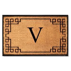 A1HC Bordered Designed Natural Coir & Rubber Monogrammed Doormat, Heavy Duty, Non-Slip Entry Mat - 1 of 4