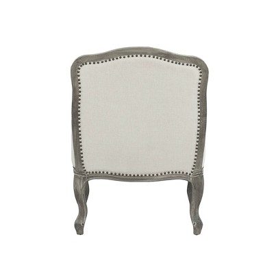 Elegant Cabriole Carved Wood Accent Chair in Cream Linen