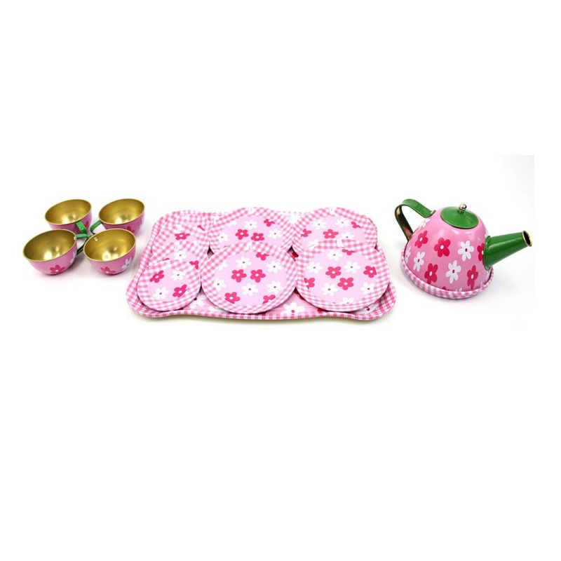 Insten 14 Piece Pink Tea Set for Girls, Teacups Pretend Playset, Toy Kitchen Accessories, 1 of 6