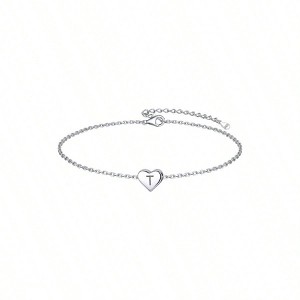 Personalized Heart Initial Bracelet, Sterling Silver Letter Charm for Women with Gift Box - 1 of 4