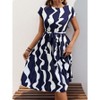 Floral Dress for Women Wedding Guest Crewneck Short Sleeve Casual Summer Dress Tie Waist Midi Flowy Boho Beach Dresses - 3 of 4