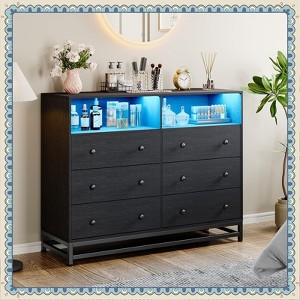 Jojoka Modern 6-Drawer Dresser with LED Lights & Charging Station, Wide Storage Cabinet for Bedroom, Closet, Living Room - 1 of 4